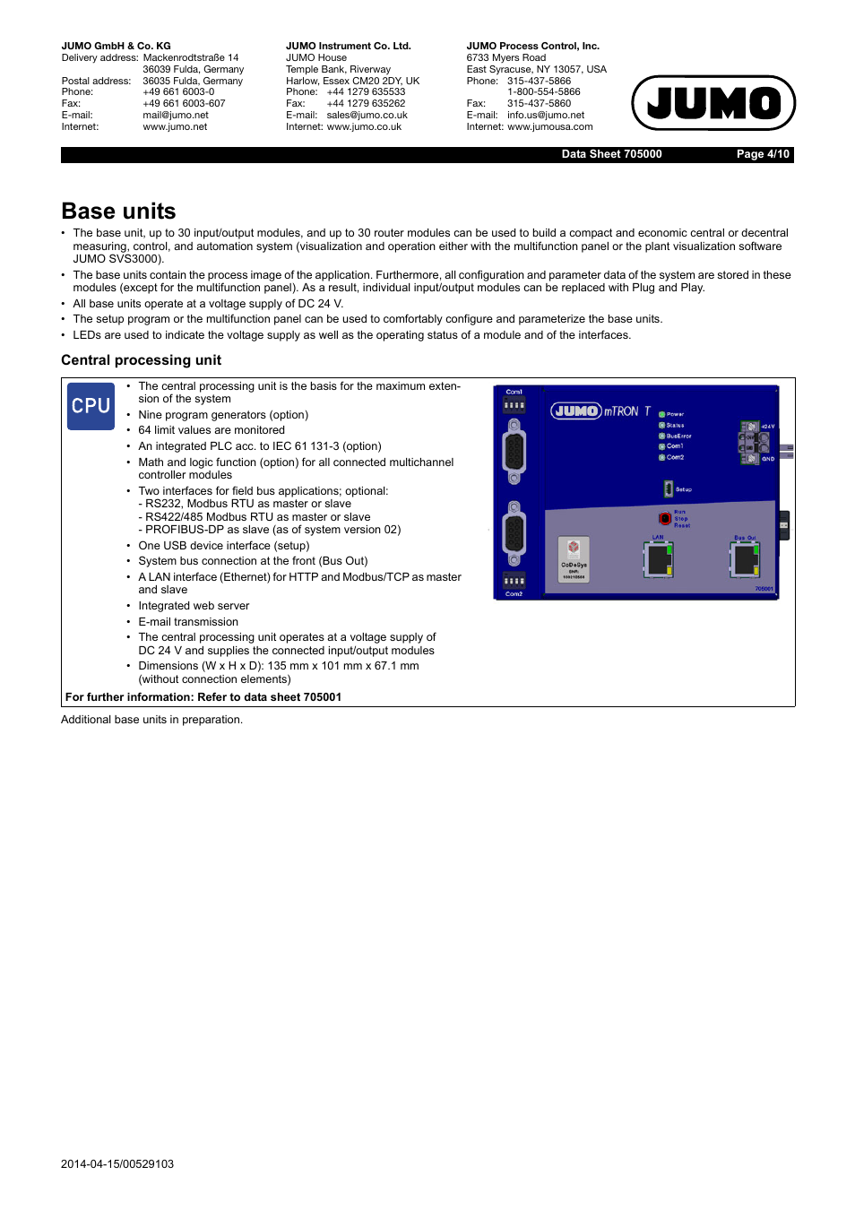 Base units | JUMO 705040 mTRON T - Router Module Data Sheet User Manual | Page 4 / 10