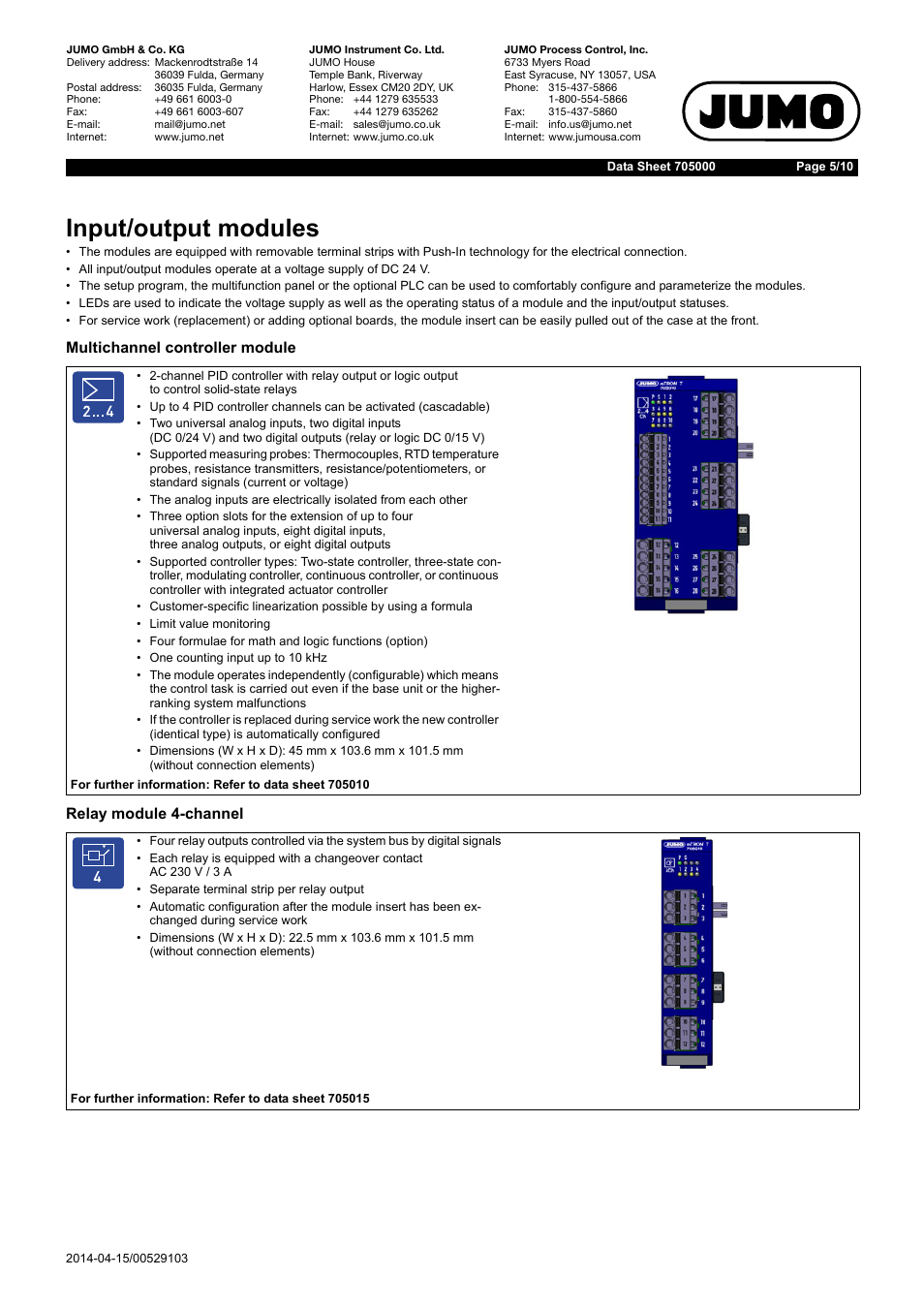 Input/output modules | JUMO 705040 mTRON T - Router Module Data Sheet User Manual | Page 5 / 10