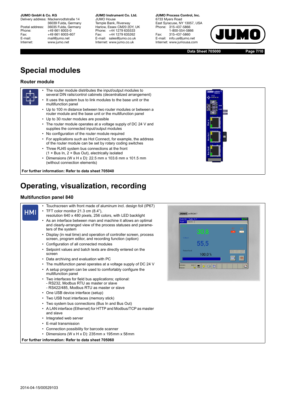 Special modules, Operating, visualization, recording | JUMO 705040 mTRON T - Router Module Data Sheet User Manual | Page 7 / 10