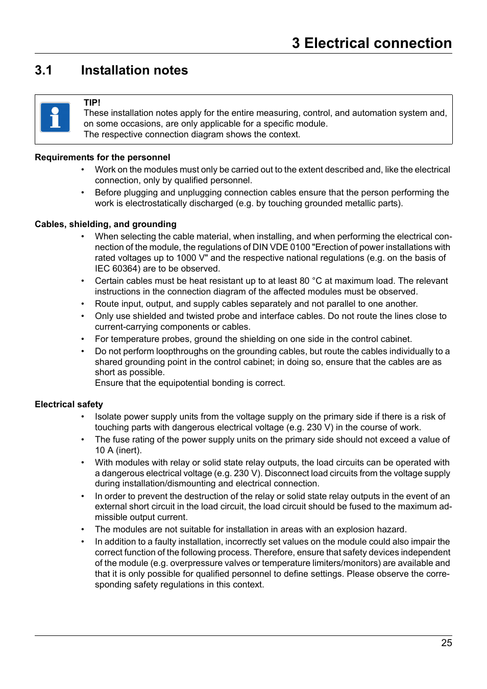 3 electrical connection, 1 installation notes, Electrical connection | Installation notes | JUMO 705040 mTRON T - Router Module Installation Instructions User Manual | Page 25 / 34