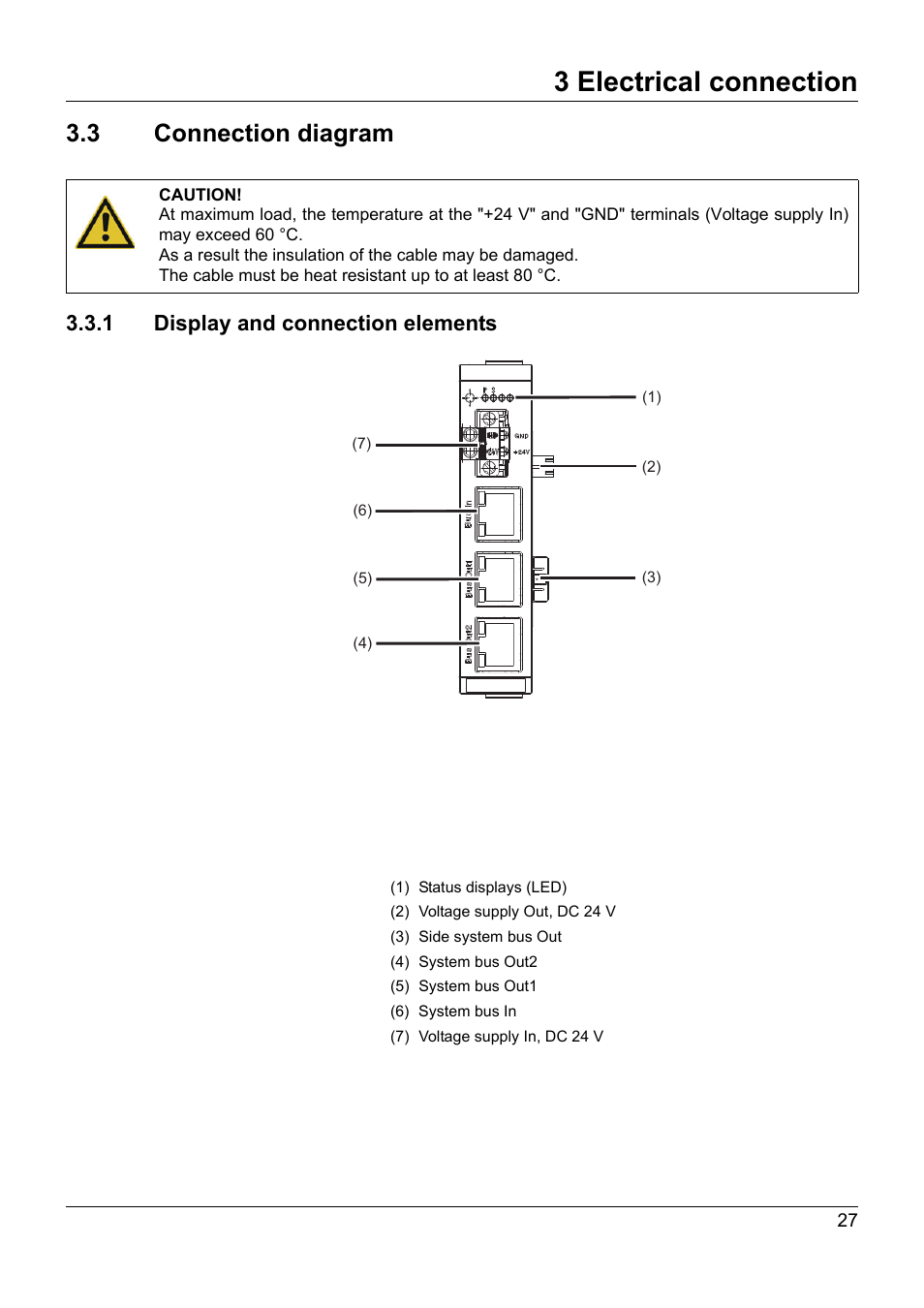3 connection diagram, 1 display and connection elements, Connection diagram | 3 electrical connection | JUMO 705040 mTRON T - Router Module Installation Instructions User Manual | Page 27 / 34