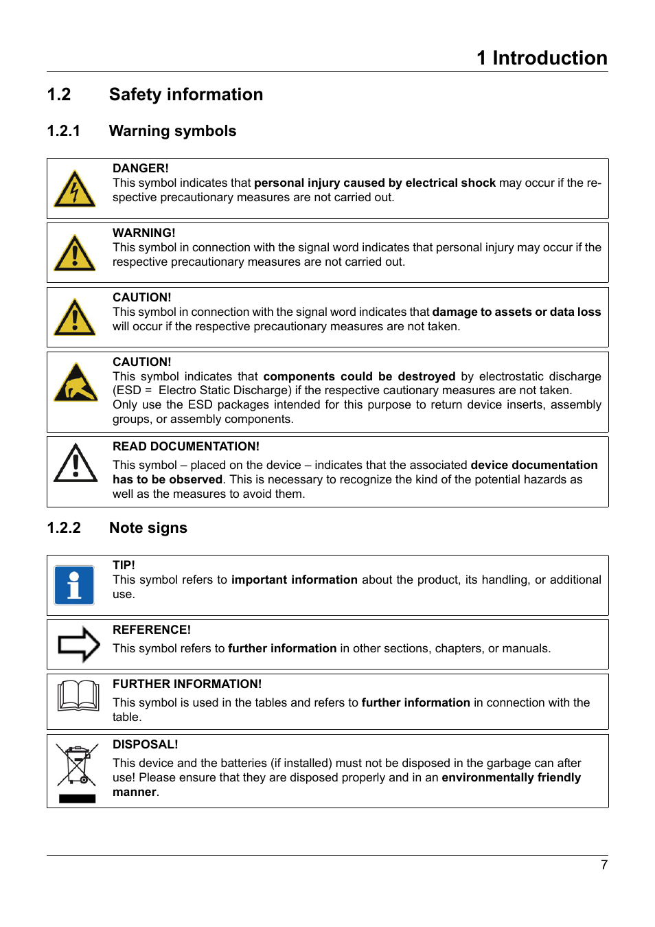 2 safety information, 1 warning symbols, 2 note signs | Safety information, 1 warning symbols 1.2.2 note signs, 1 introduction | JUMO 705040 mTRON T - Router Module Installation Instructions User Manual | Page 7 / 34