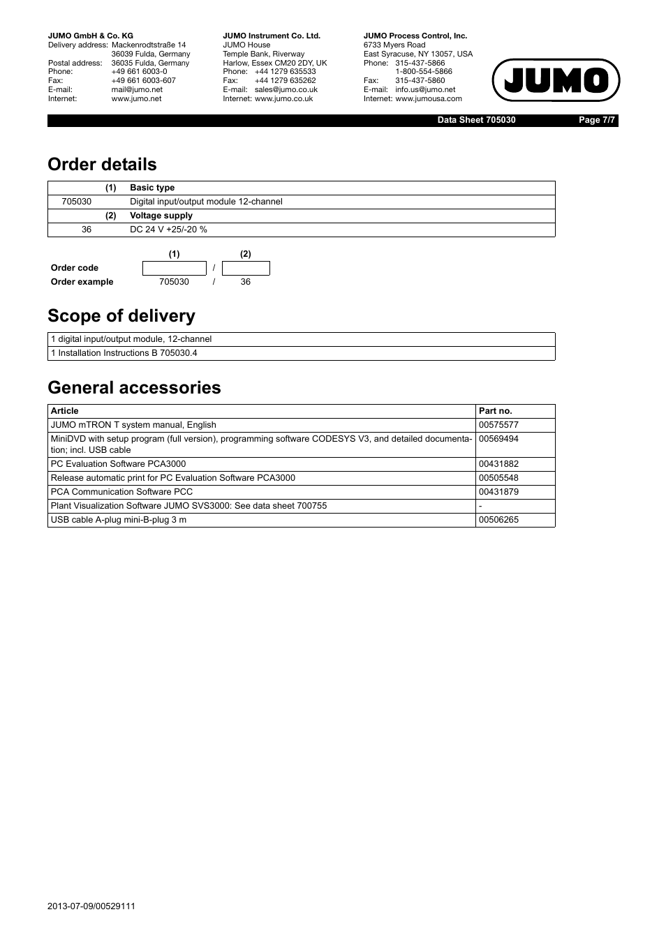 JUMO 705030 mTRON T - Digital Input/Output Module Data Sheet User Manual | Page 7 / 7