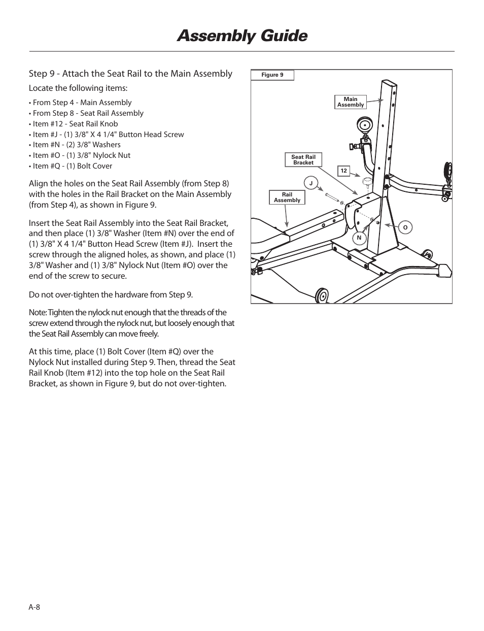 Assembly guide, Step 9 - attach the seat rail to the main assembly | Bowflex Elite™ home gym User Manual | Page 10 / 92