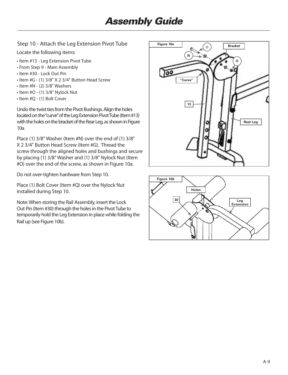 Assembly guide, Step 10 - attach the leg extension pivot tube | Bowflex Elite™ home gym User Manual | Page 11 / 92