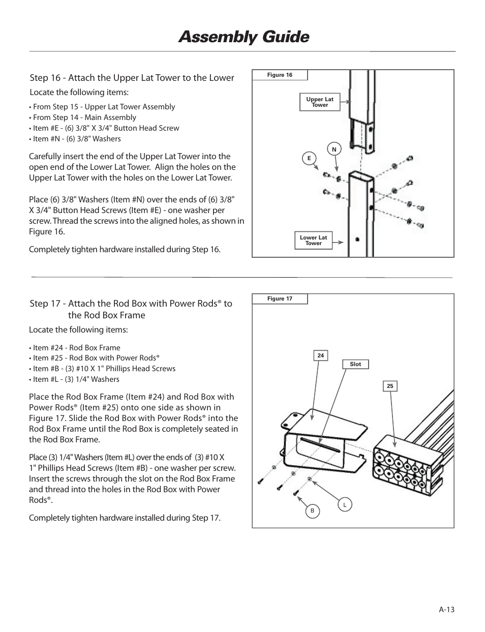 Assembly guide, Step 16 - attach the upper lat tower to the lower | Bowflex Elite™ home gym User Manual | Page 15 / 92