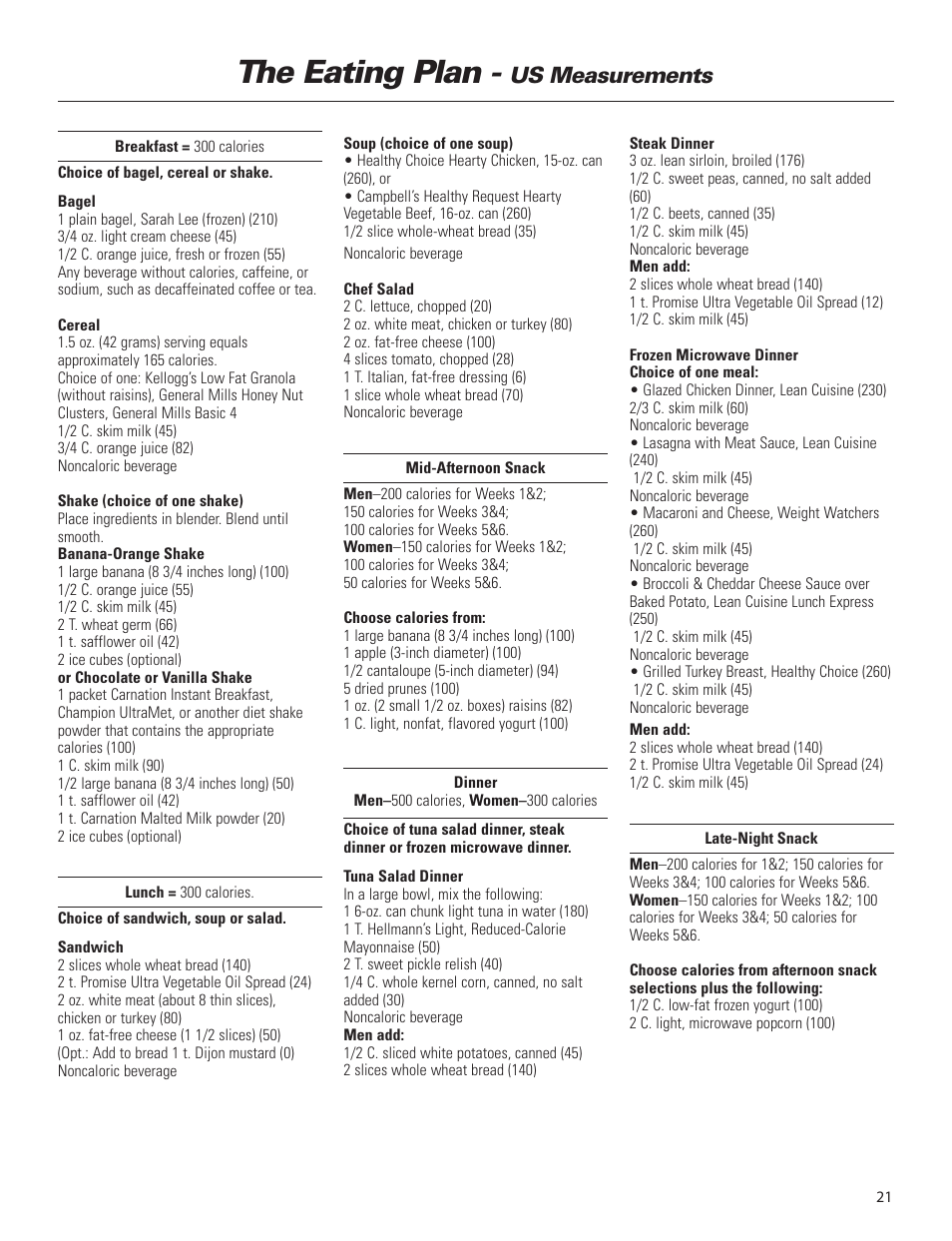 The eating plan, Us measurements | Bowflex Elite™ home gym User Manual | Page 45 / 92