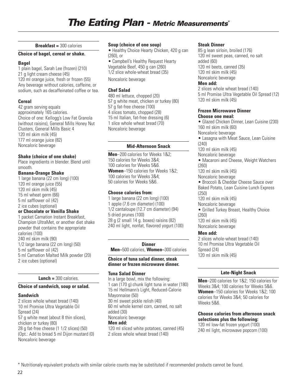 The eating plan, Metric measurements | Bowflex Elite™ home gym User Manual | Page 46 / 92