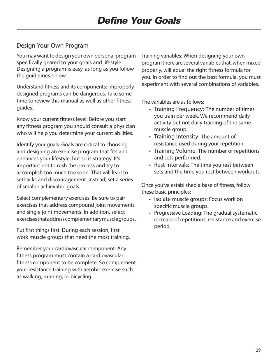 Define your goals | Bowflex Elite™ home gym User Manual | Page 53 / 92