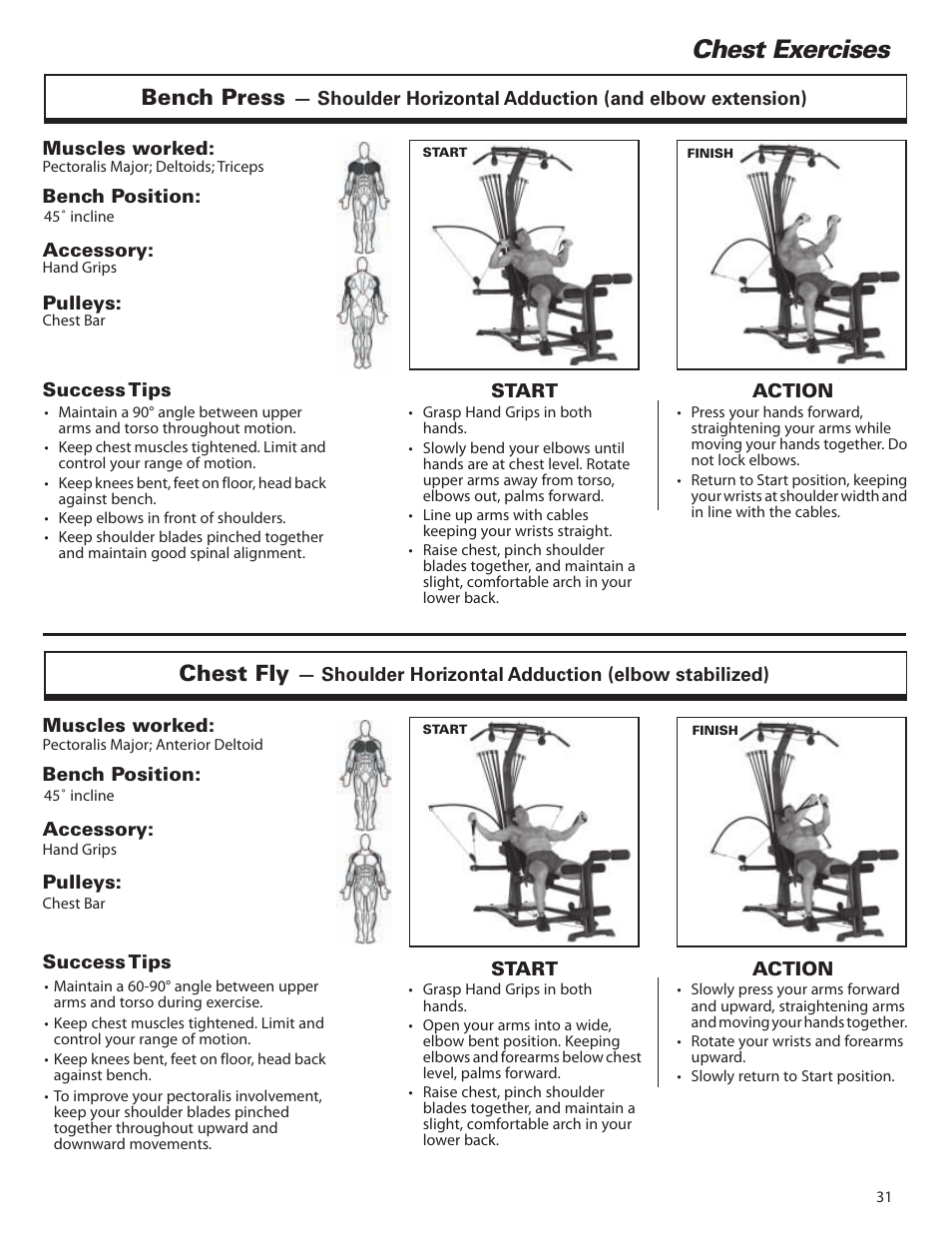 Chest exercises, Bench press, Chest fly | Bowflex Elite™ home gym User Manual | Page 55 / 92