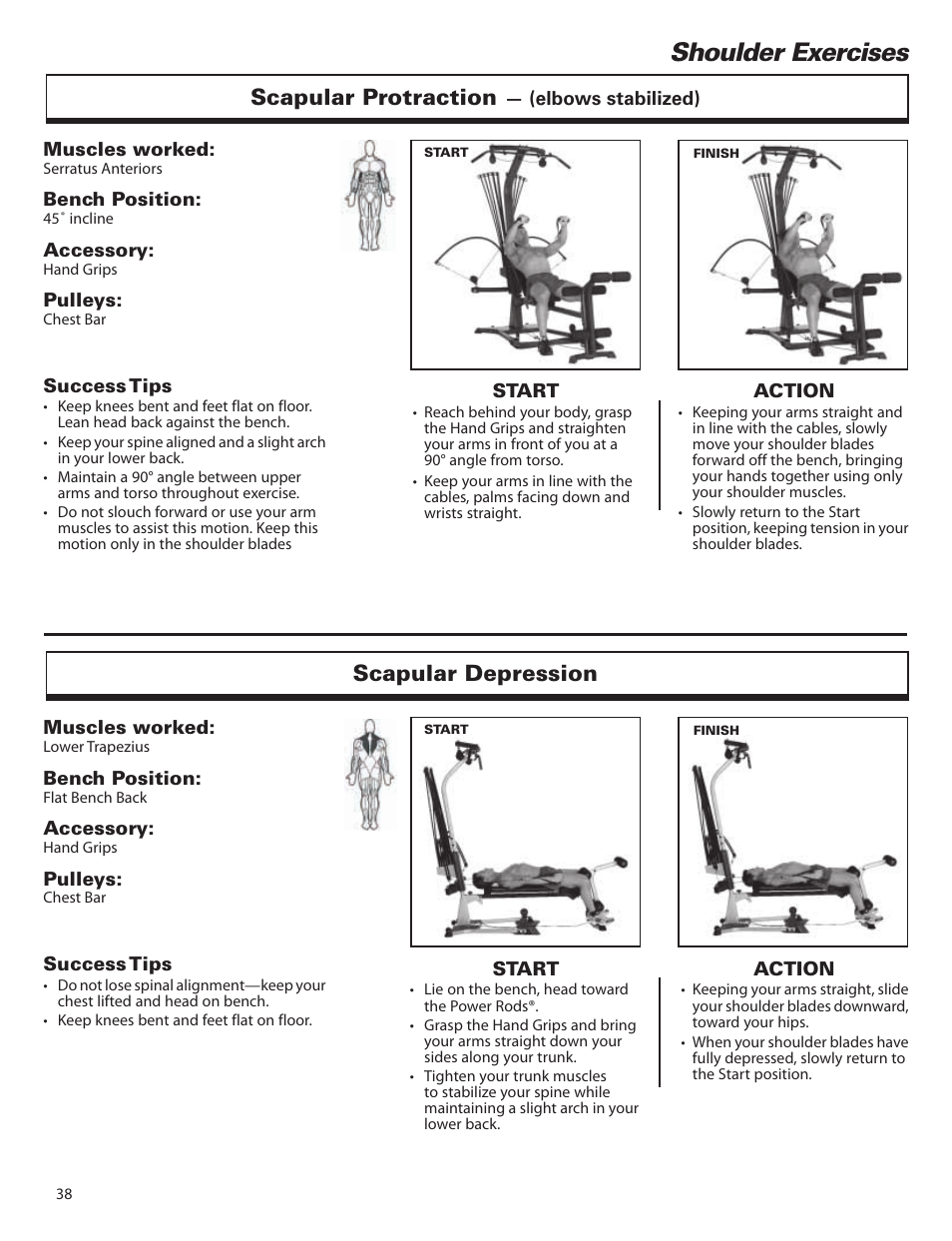 Shoulder exercises, Scapular protraction, Scapular depression | Bowflex Elite™ home gym User Manual | Page 62 / 92