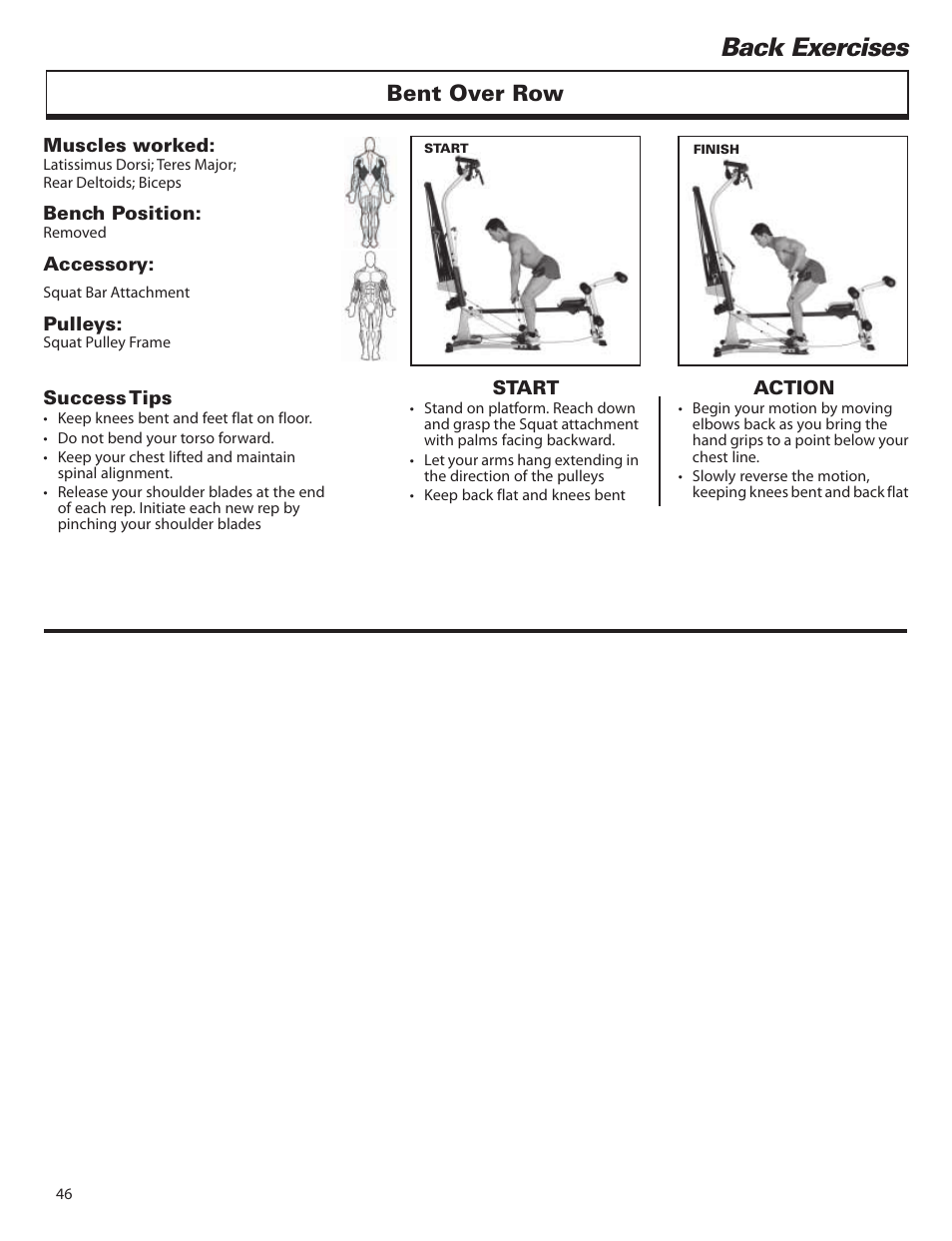 Back exercises, Bent over row | Bowflex Elite™ home gym User Manual | Page 70 / 92