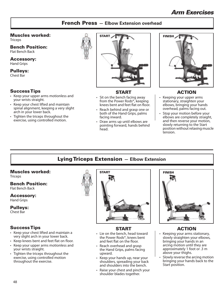 Arm exercises, French press, Lying triceps extension | Bowflex Elite™ home gym User Manual | Page 72 / 92