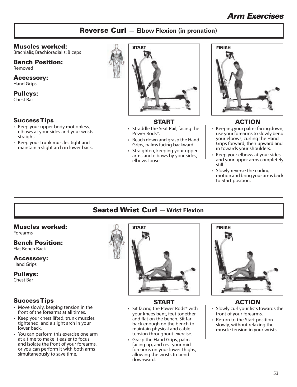 Arm exercises, Reverse curl, Seated wrist curl | Bowflex Elite™ home gym User Manual | Page 77 / 92
