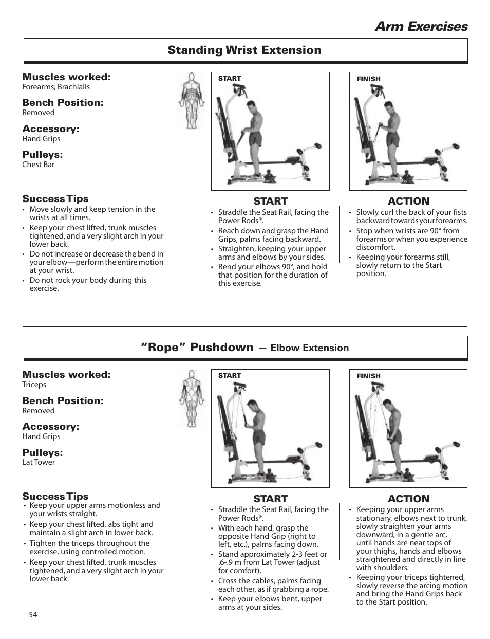 Arm exercises, Standing wrist extension, Rope” pushdown | Bowflex Elite™ home gym User Manual | Page 78 / 92