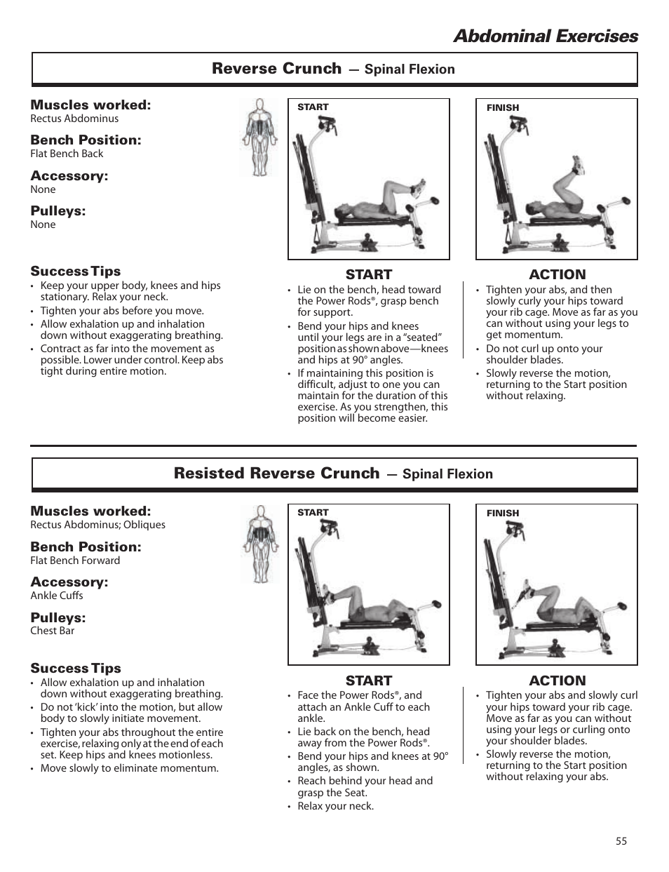 Abdominal exercises, Reverse crunch, Resisted reverse crunch | Bowflex Elite™ home gym User Manual | Page 79 / 92