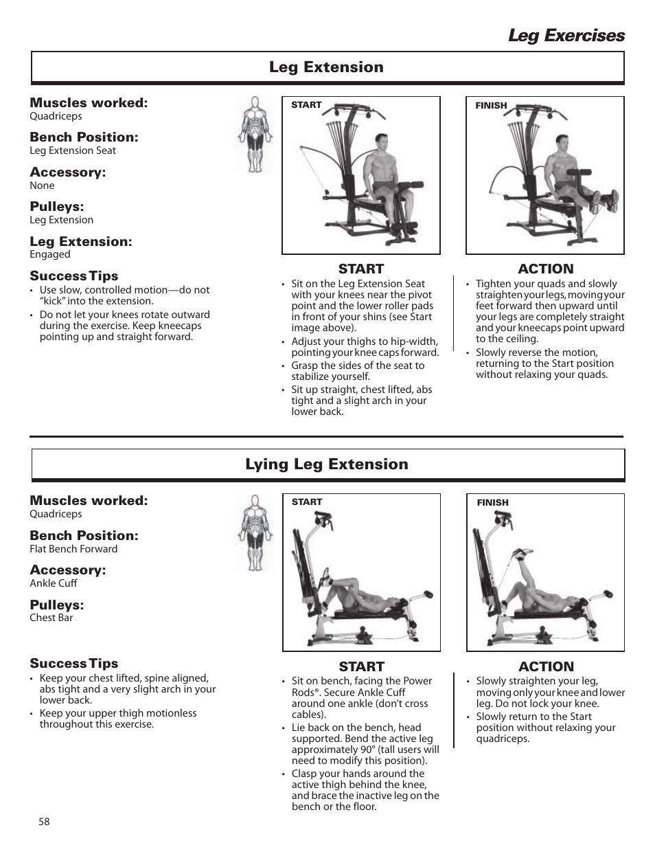 Leg exercises, Leg extension, Lying leg extension | Bowflex Elite™ home gym User Manual | Page 82 / 92