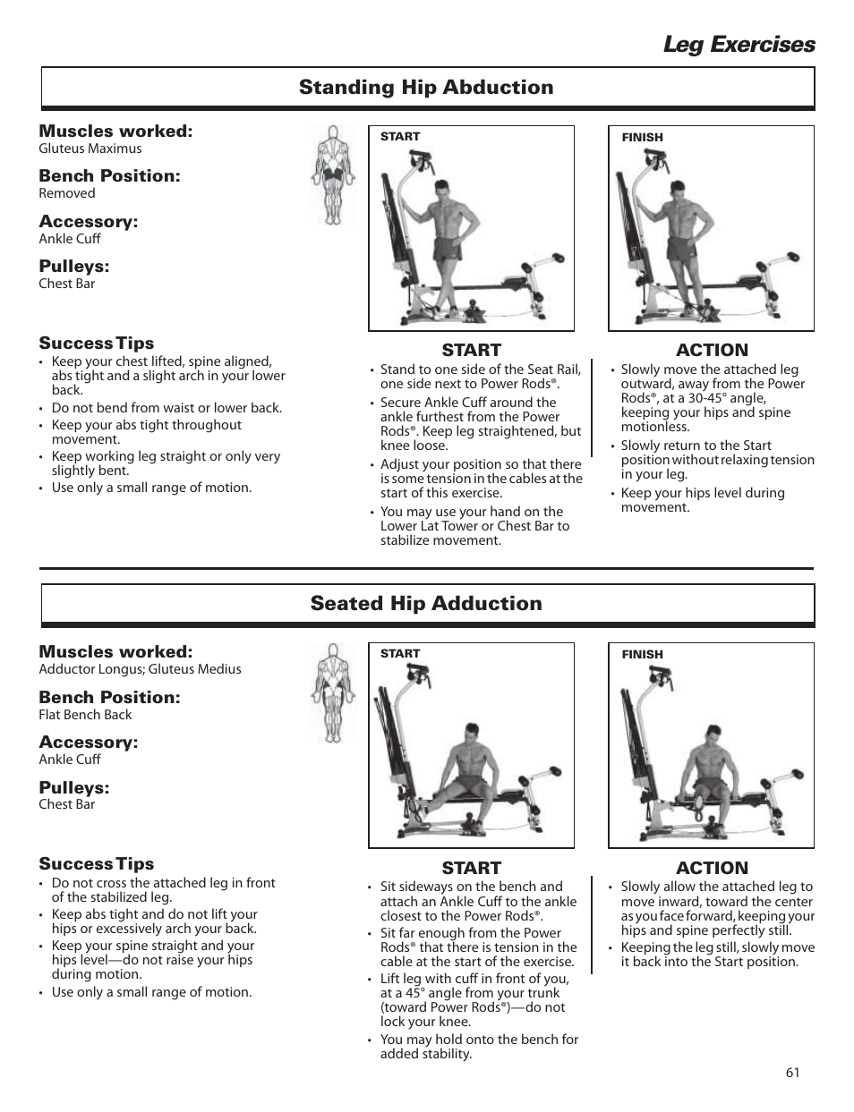 Leg exercises, Standing hip abduction seated hip adduction | Bowflex Elite™ home gym User Manual | Page 85 / 92