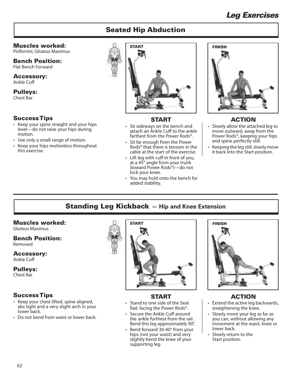 Leg exercises, Seated hip abduction standing leg kickback | Bowflex Elite™ home gym User Manual | Page 86 / 92