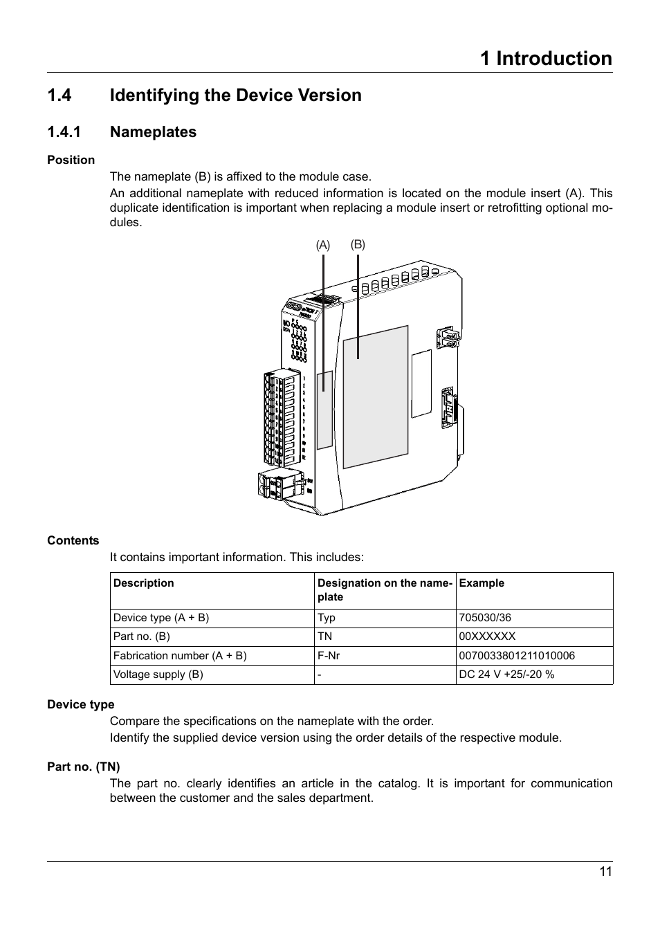 4 identifying the device version, 1 nameplates, Identifying the device version | 1 introduction | JUMO 705030 mTRON T - Digital Input/Output Module Operating Manual User Manual | Page 11 / 50