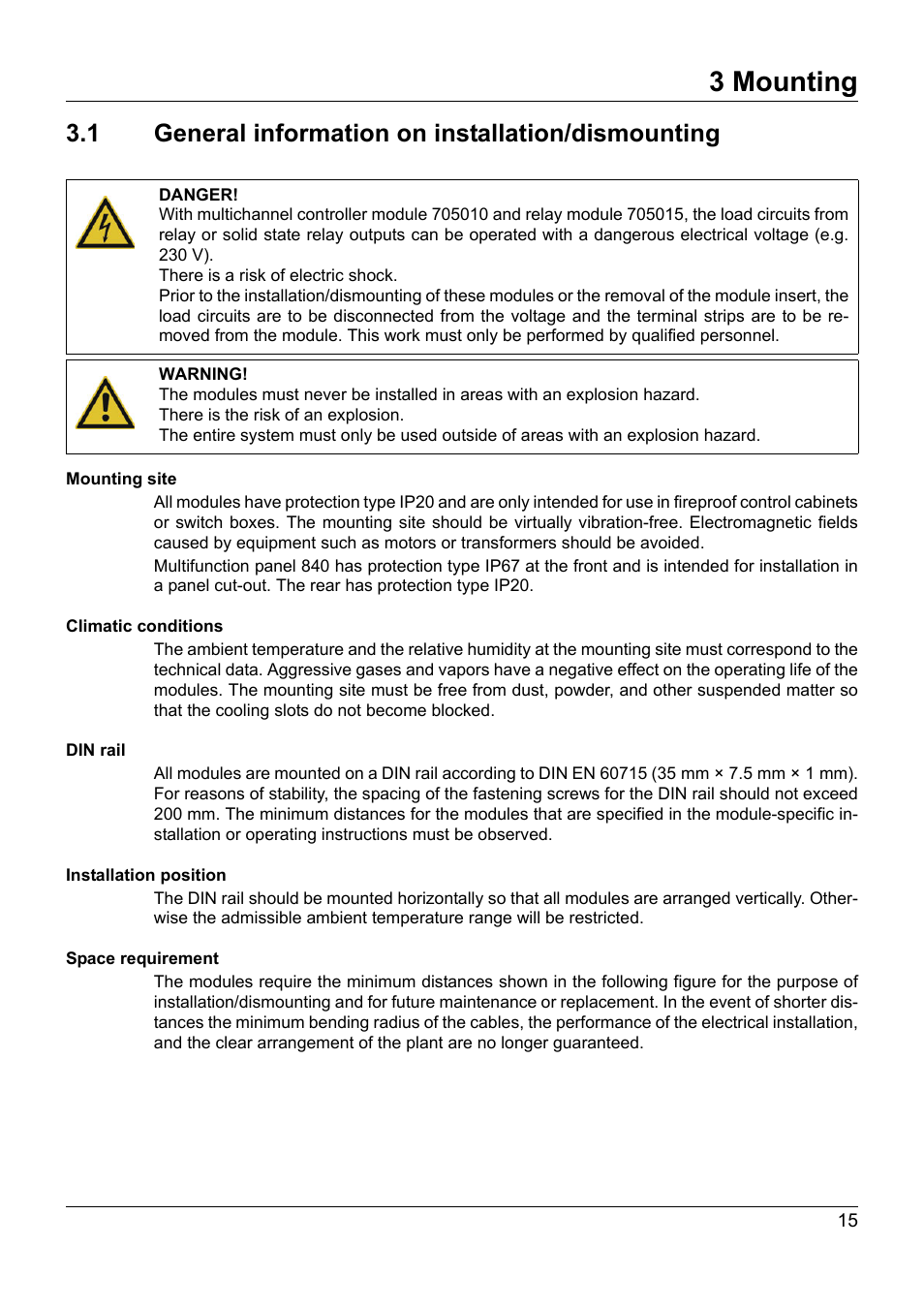 3 mounting, 1 general information on installation/dismounting, Mounting | General information on installation/dismounting | JUMO 705030 mTRON T - Digital Input/Output Module Operating Manual User Manual | Page 15 / 50