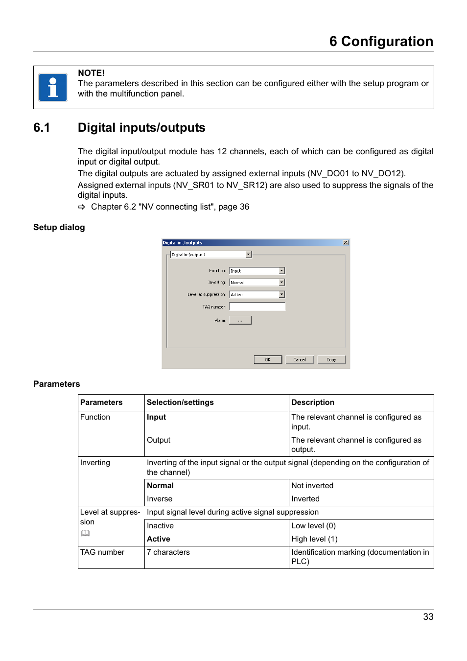 6 configuration, 1 digital inputs/outputs, Configuration | Digital inputs/outputs | JUMO 705030 mTRON T - Digital Input/Output Module Operating Manual User Manual | Page 33 / 50