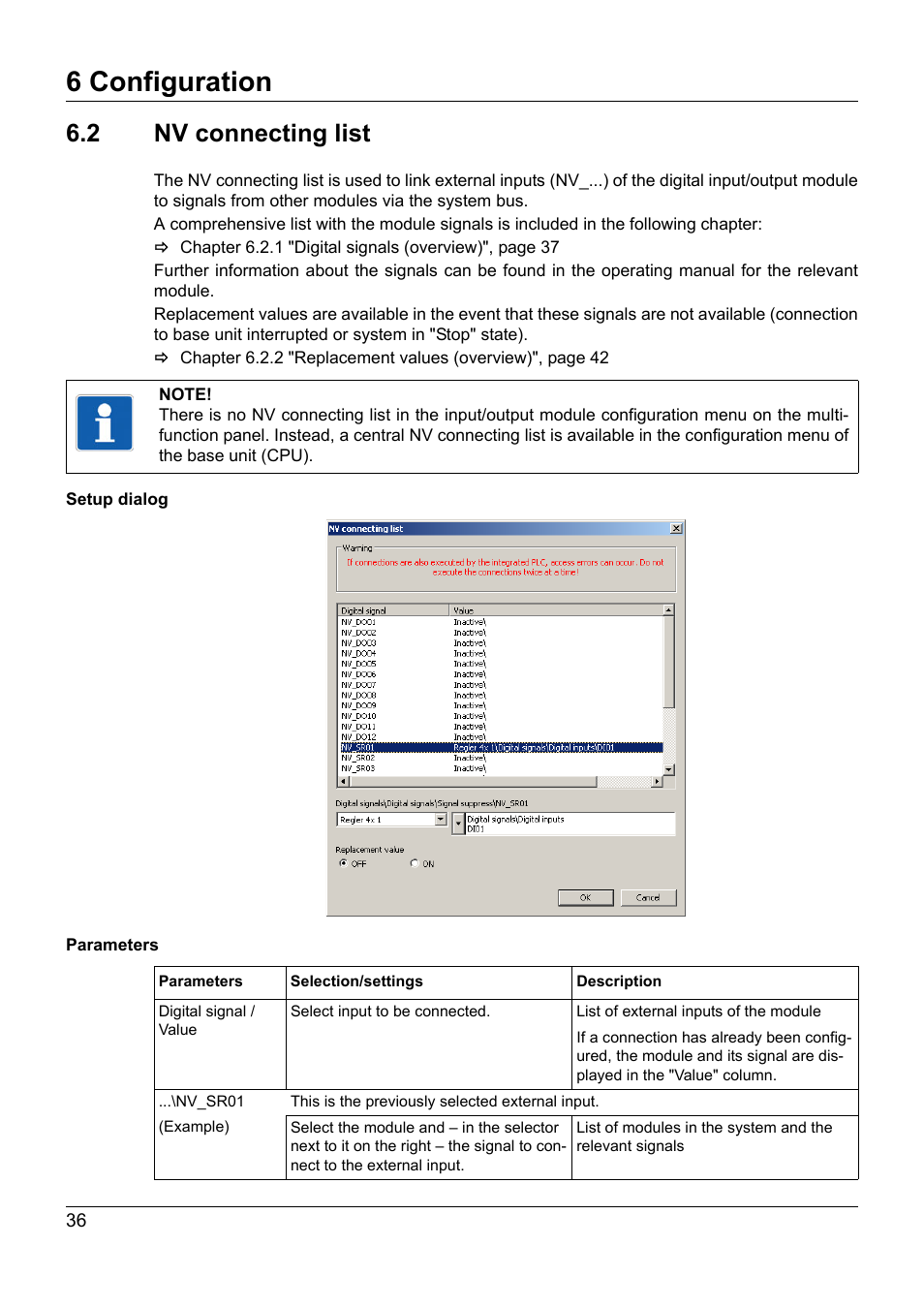2 nv connecting list, Nv connecting list, 6 configuration | JUMO 705030 mTRON T - Digital Input/Output Module Operating Manual User Manual | Page 36 / 50