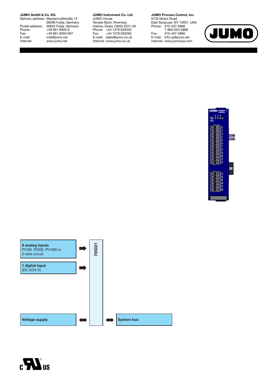 JUMO 705021 mTRON T - Analog Input Module, 8-Ch. Data Sheet User Manual | 8 pages