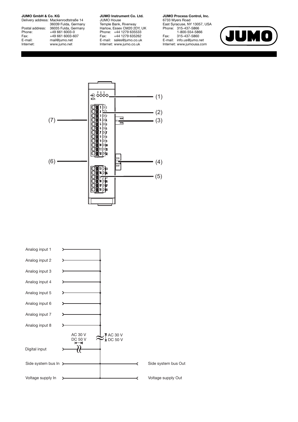 Display and connection elements, Electrical isolation | JUMO 705021 mTRON T - Analog Input Module, 8-Ch. Data Sheet User Manual | Page 5 / 8