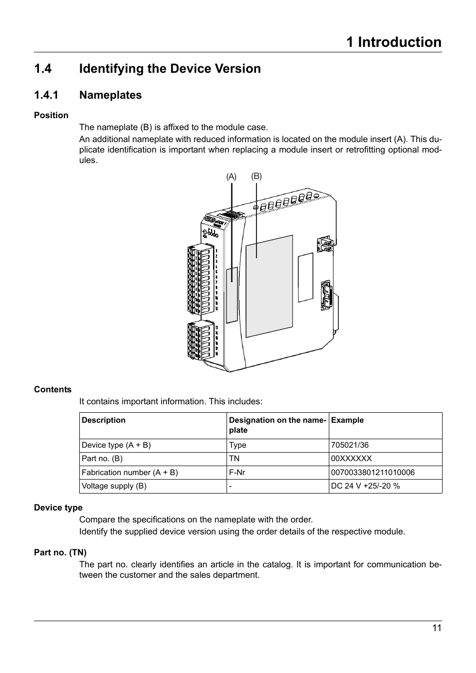 4 identifying the device version, 1 nameplates, Identifying the device version | 1 introduction | JUMO 705021 mTRON T - Analog Input Module, 8-Ch. Operating Manual User Manual | Page 11 / 56