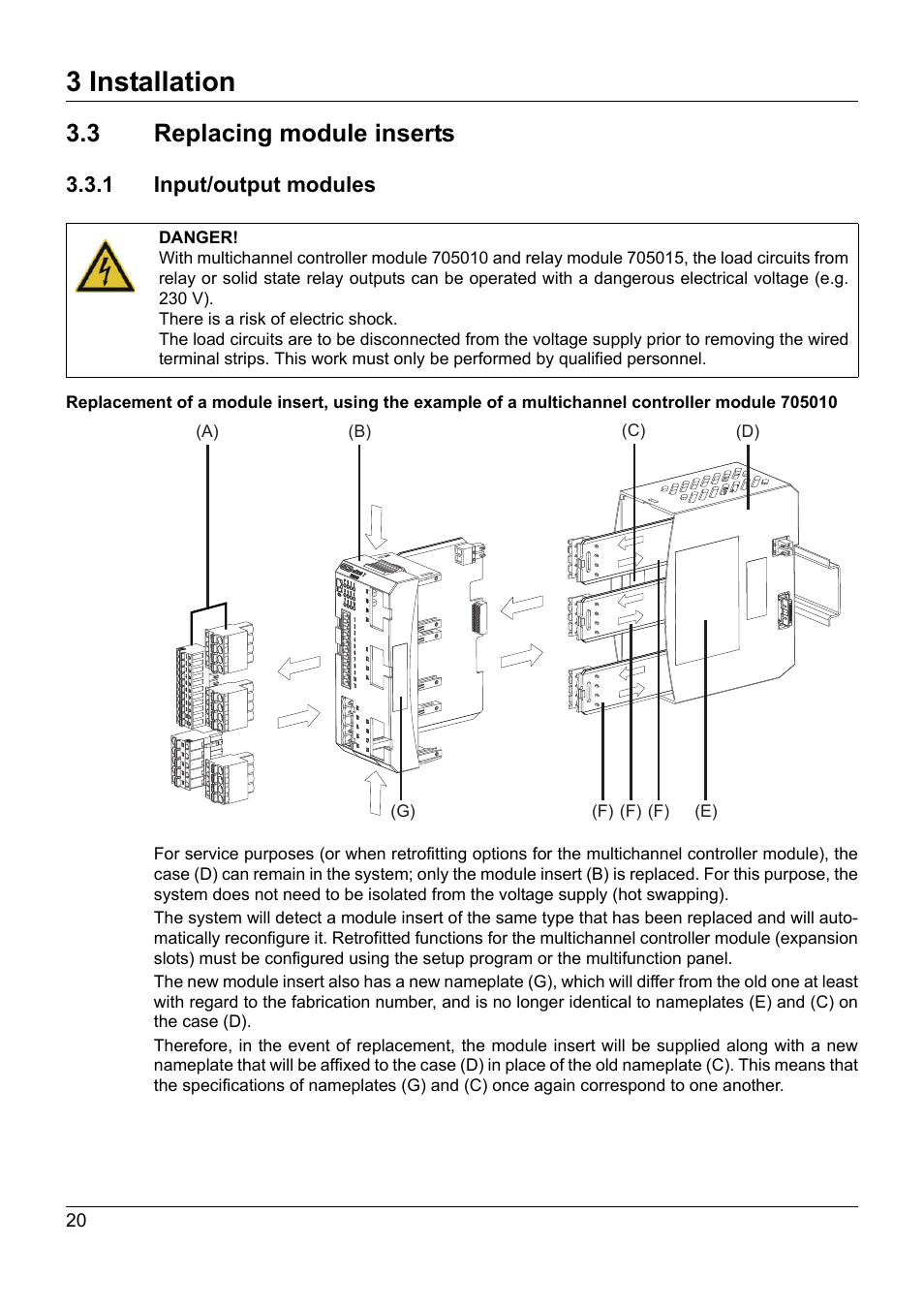 3 replacing module inserts, 1 input/output modules, Replacing module inserts | 3 installation | JUMO 705021 mTRON T - Analog Input Module, 8-Ch. Operating Manual User Manual | Page 20 / 56