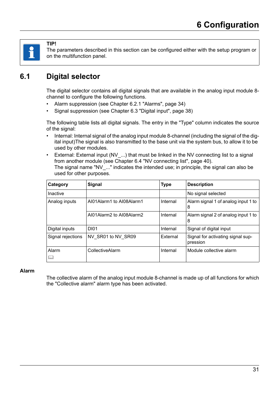 6 configuration, 1 digital selector, Configuration | Digital selector | JUMO 705021 mTRON T - Analog Input Module, 8-Ch. Operating Manual User Manual | Page 31 / 56
