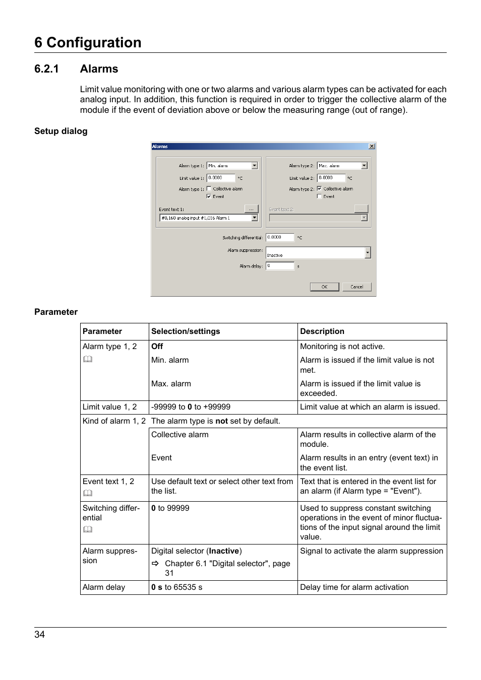 1 alarms, 6 configuration | JUMO 705021 mTRON T - Analog Input Module, 8-Ch. Operating Manual User Manual | Page 34 / 56