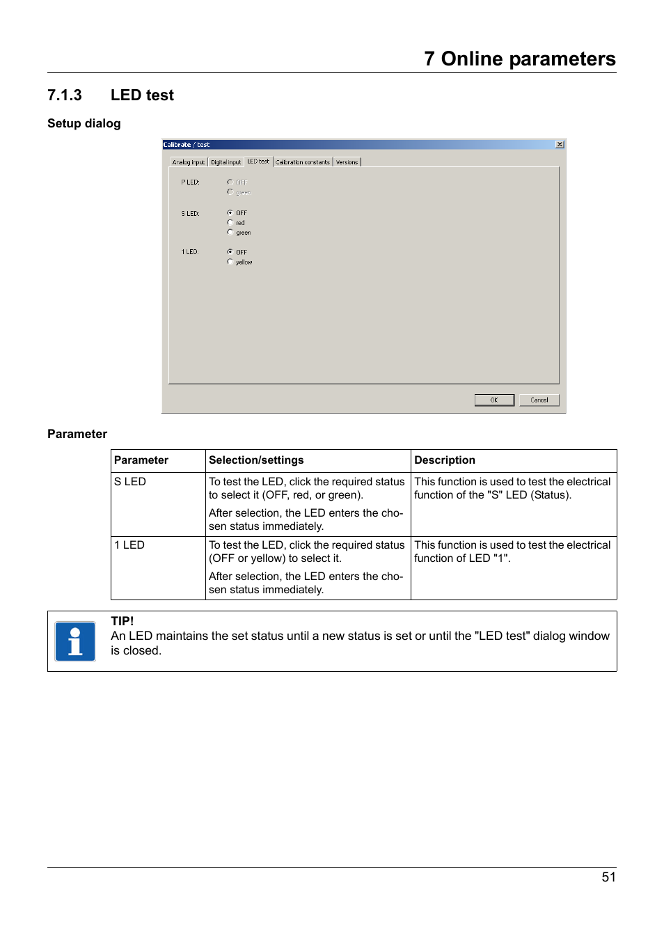 3 led test, 7 online parameters | JUMO 705021 mTRON T - Analog Input Module, 8-Ch. Operating Manual User Manual | Page 51 / 56
