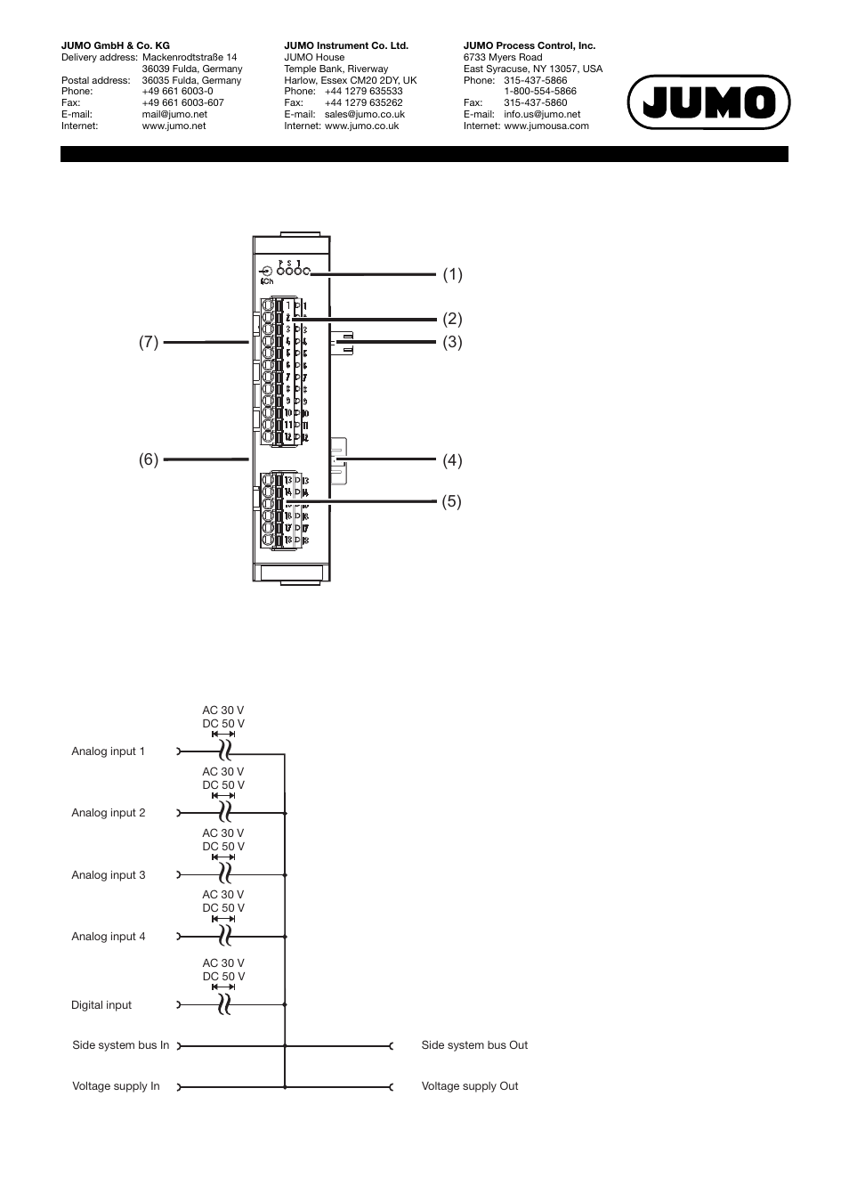 Display and connection elements, Electrical isolation | JUMO 705020 mTRON T - Analog Input Module, 4-Ch. Data Sheet User Manual | Page 6 / 10