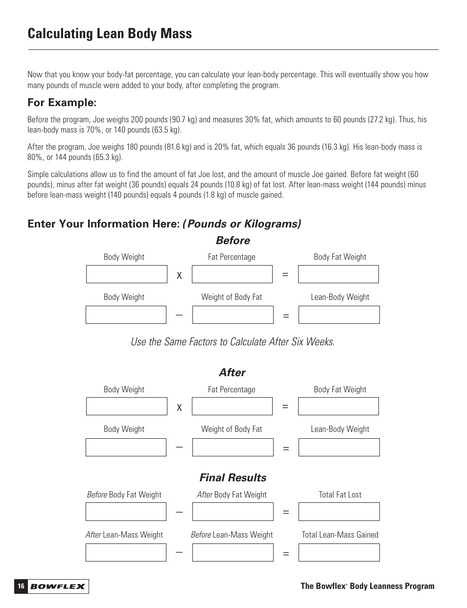 Calculating lean body mass | Bowflex Motivator 2 User Manual | Page 18 / 66