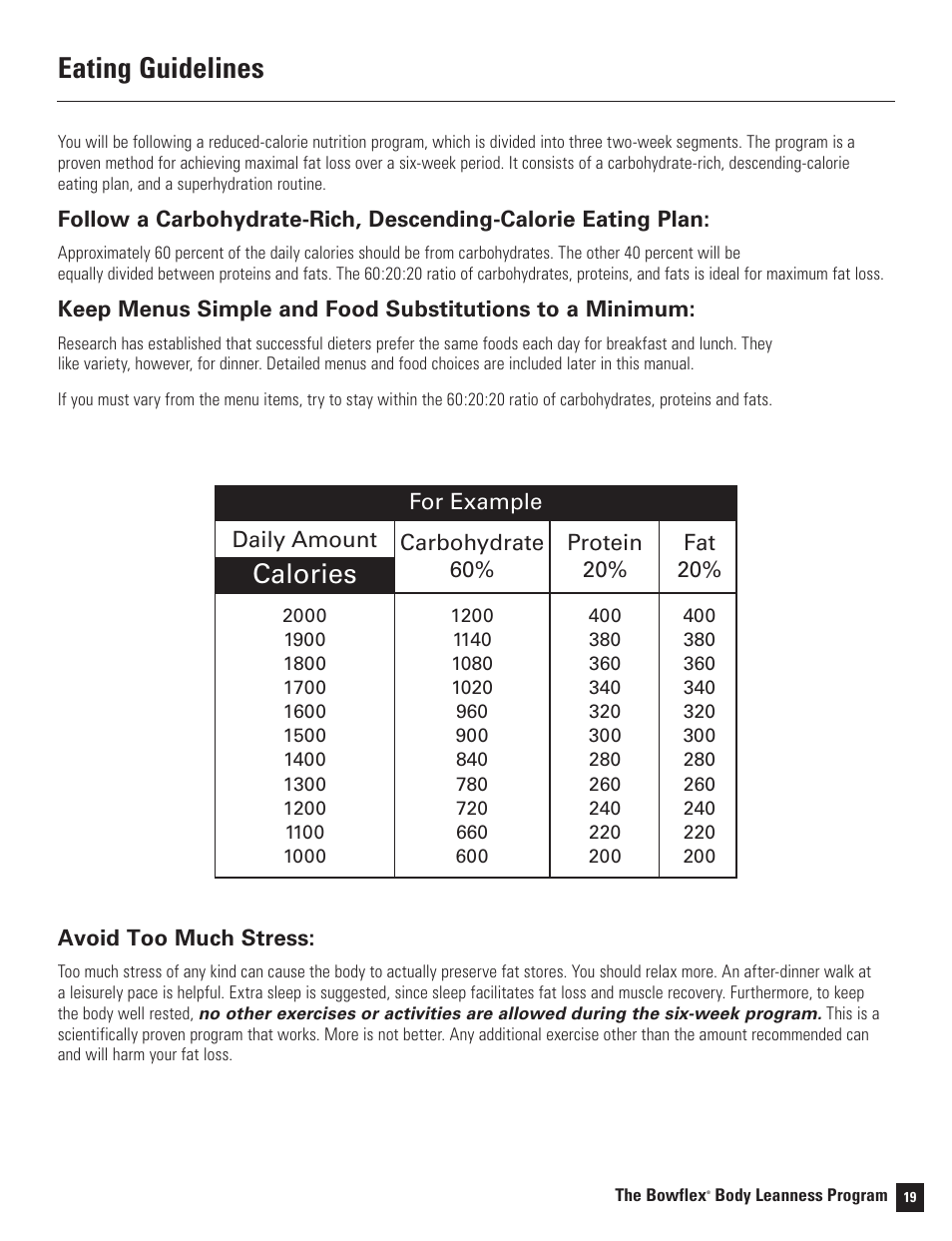 Eating guidelines, Calories | Bowflex Motivator 2 User Manual | Page 21 / 66