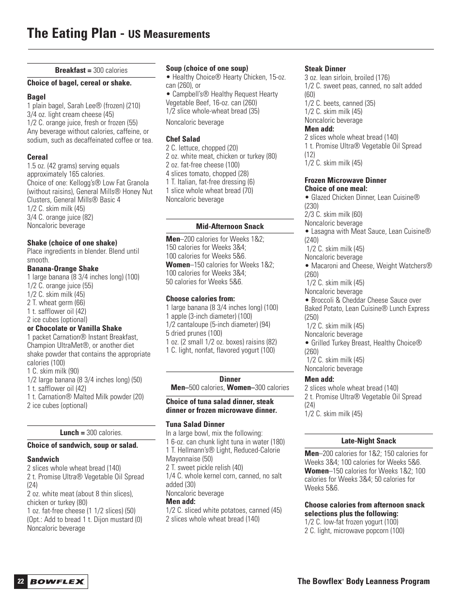 The eating plan, Us measurements | Bowflex Motivator 2 User Manual | Page 24 / 66