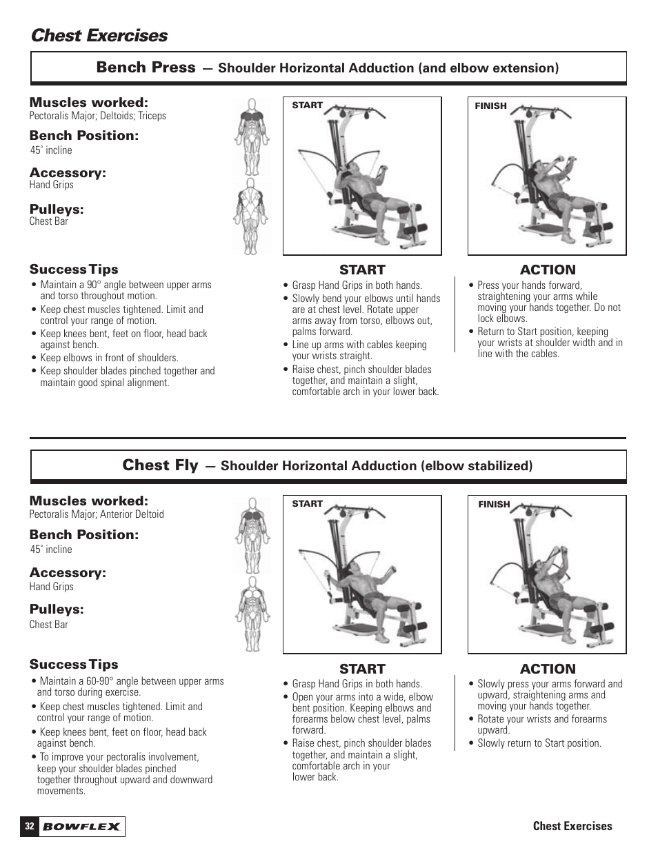 Chest exercises, Bench press, Chest fly | Bowflex Motivator 2 User Manual | Page 34 / 66