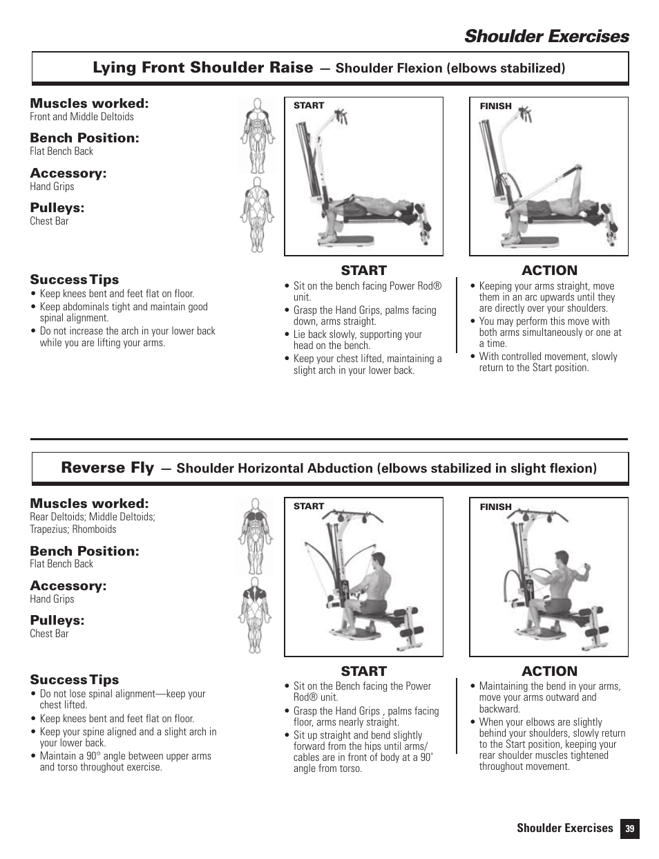 Shoulder exercises, Lying front shoulder raise, Reverse fly | Bowflex Motivator 2 User Manual | Page 41 / 66