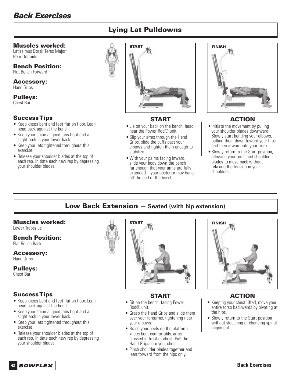 Back exercises, Lying lat pulldowns low back extension | Bowflex Motivator 2 User Manual | Page 44 / 66