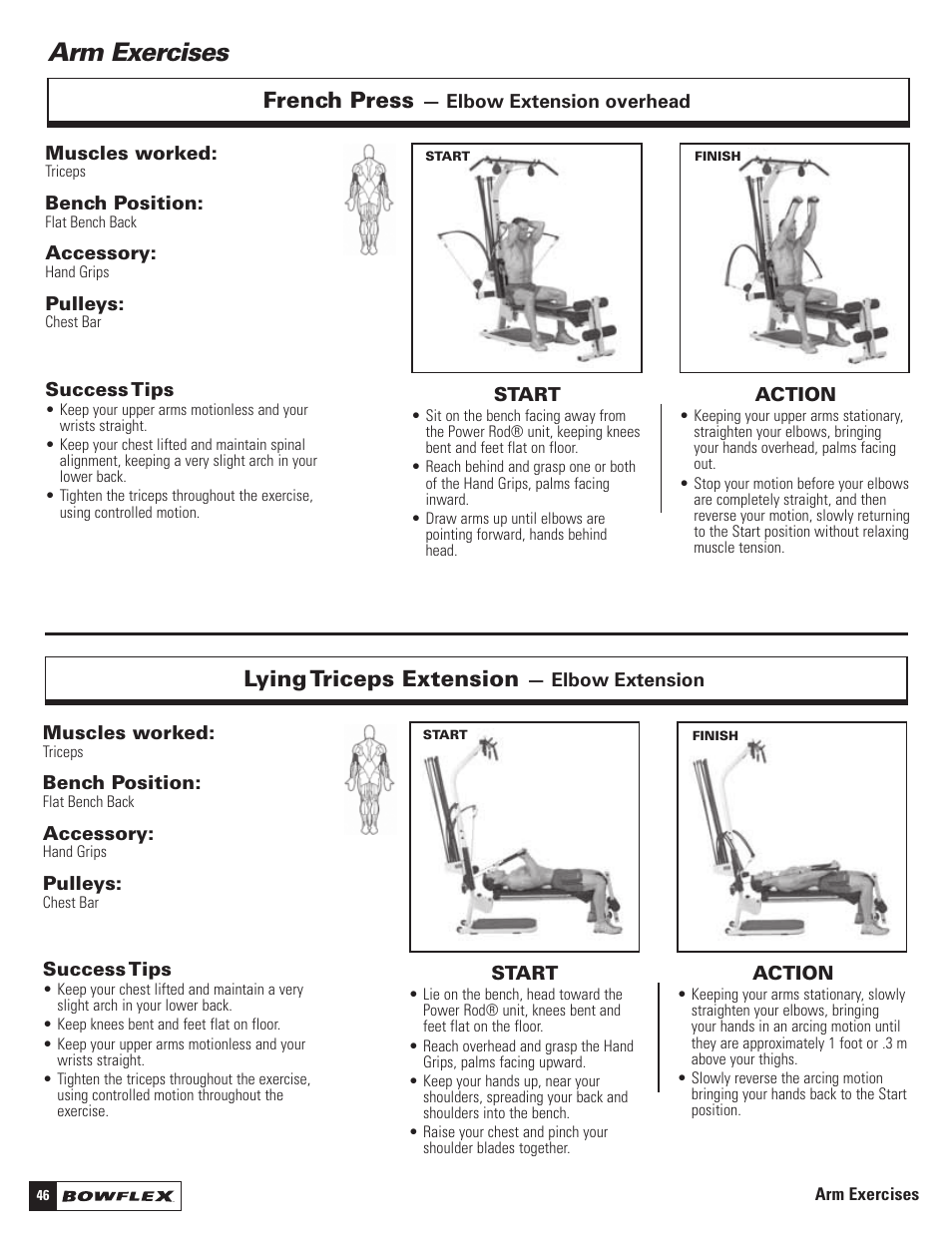 Arm exercises, Lying triceps extension, French press | Bowflex Motivator 2 User Manual | Page 48 / 66