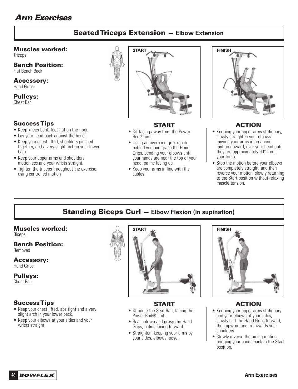 Arm exercises, Standing biceps curl, Seated triceps extension | Bowflex Motivator 2 User Manual | Page 50 / 66