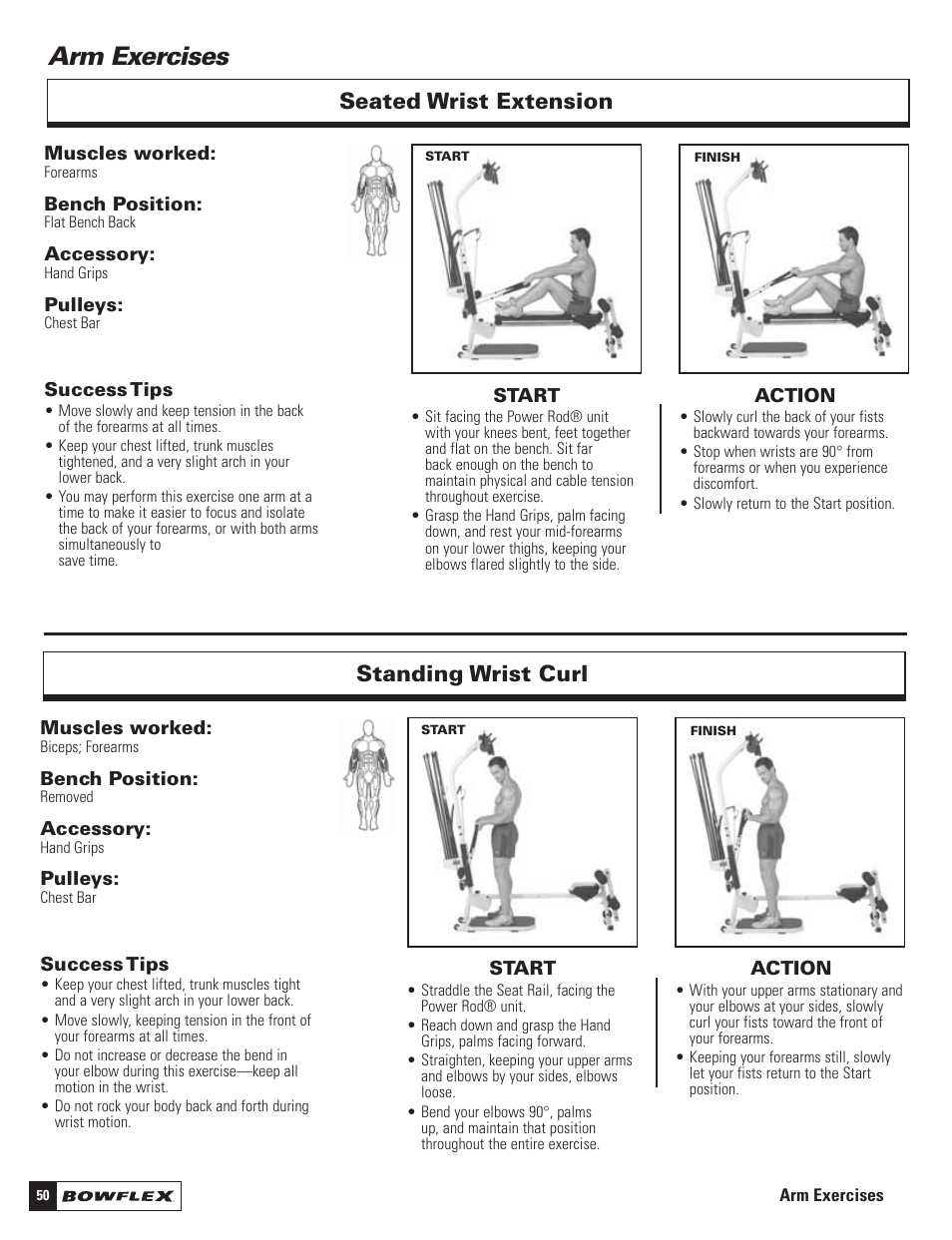 Arm exercises, Standing wrist curl, Seated wrist extension | Bowflex Motivator 2 User Manual | Page 52 / 66