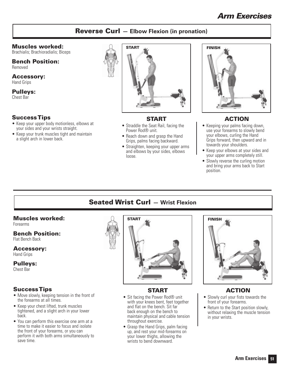 Arm exercises, Reverse curl, Seated wrist curl | Bowflex Motivator 2 User Manual | Page 53 / 66