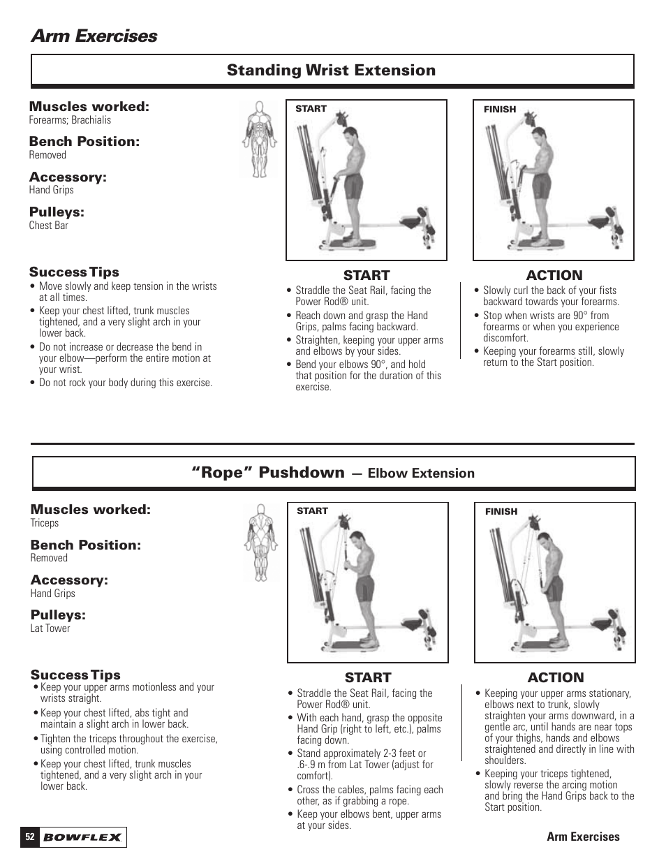 Arm exercises, Rope” pushdown, Standing wrist extension | Bowflex Motivator 2 User Manual | Page 54 / 66
