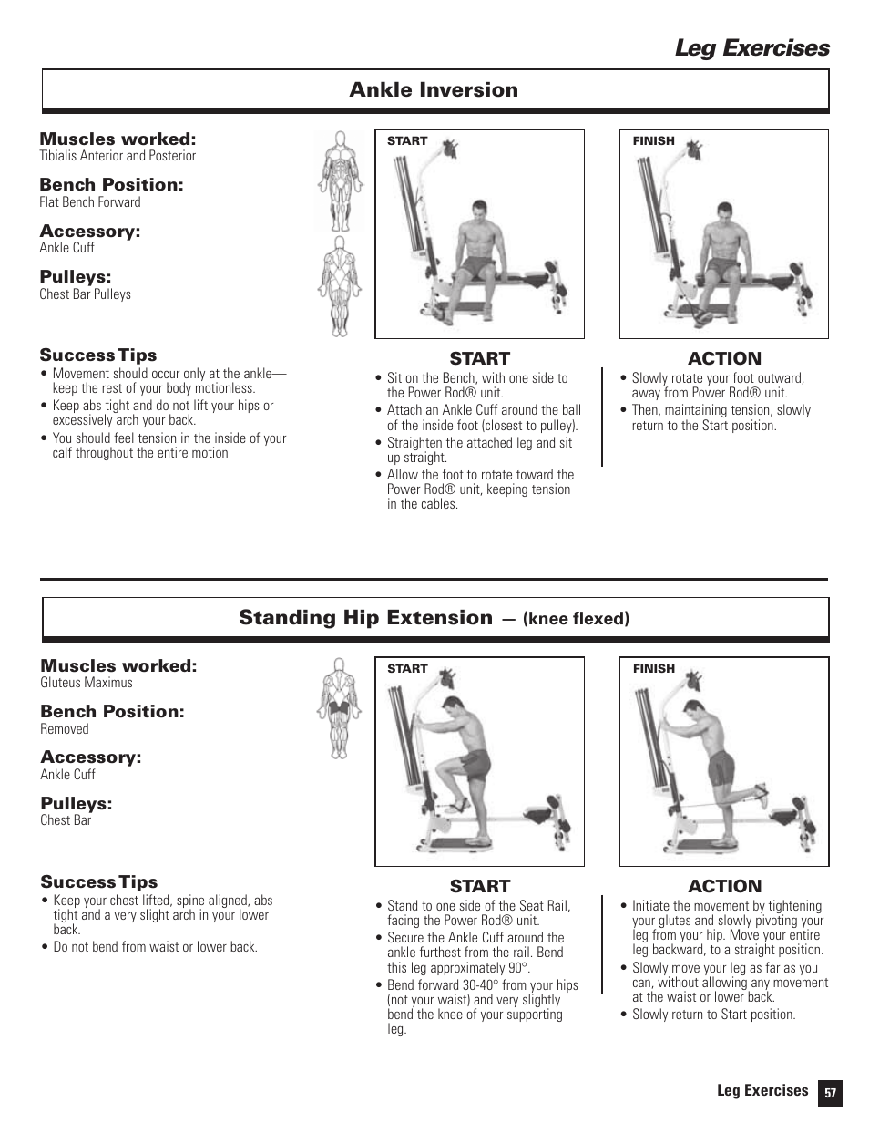 Leg exercises, Ankle inversion, Standing hip extension | Bowflex Motivator 2 User Manual | Page 59 / 66