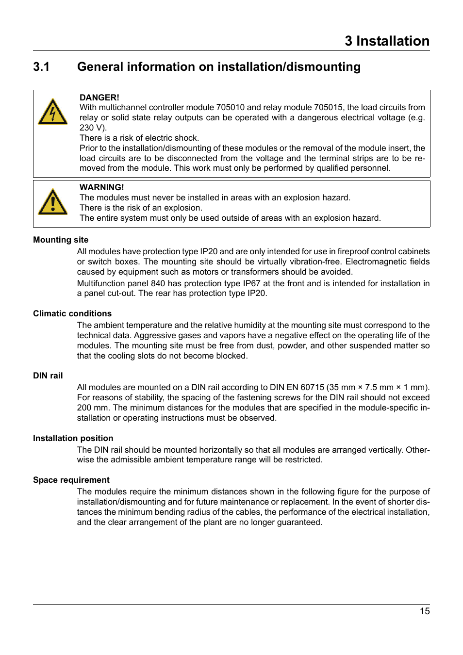 3 installation, 1 general information on installation/dismounting, Installation | General information on installation/dismounting | JUMO 705020 mTRON T - Analog Input Module, 4-Ch. Operating Manual User Manual | Page 15 / 70