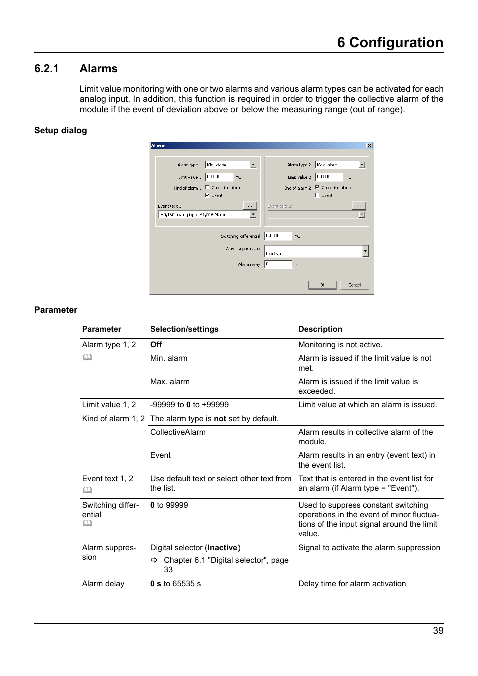 1 alarms, 6 configuration | JUMO 705020 mTRON T - Analog Input Module, 4-Ch. Operating Manual User Manual | Page 39 / 70