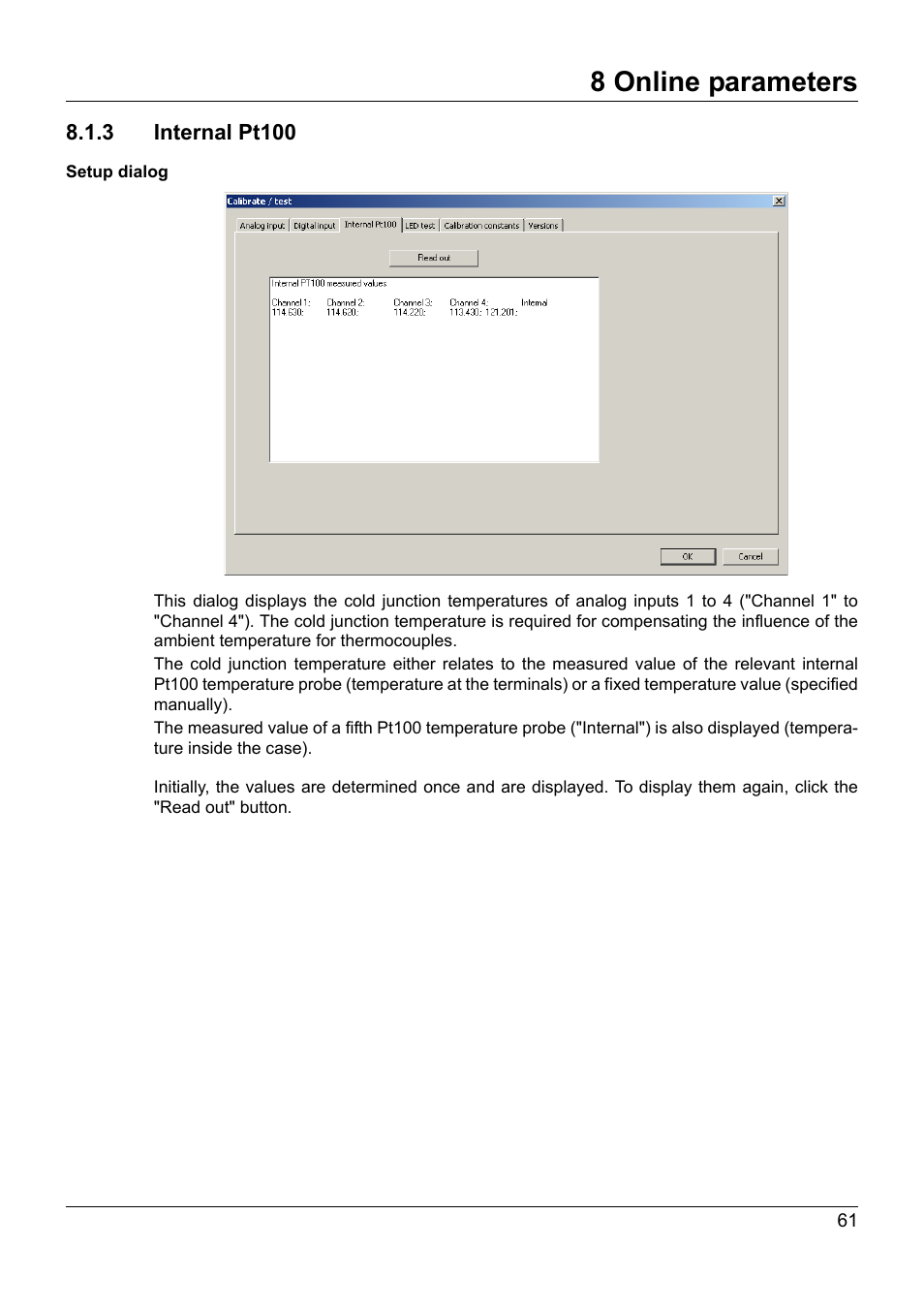 3 internal pt100, 8 online parameters | JUMO 705020 mTRON T - Analog Input Module, 4-Ch. Operating Manual User Manual | Page 61 / 70